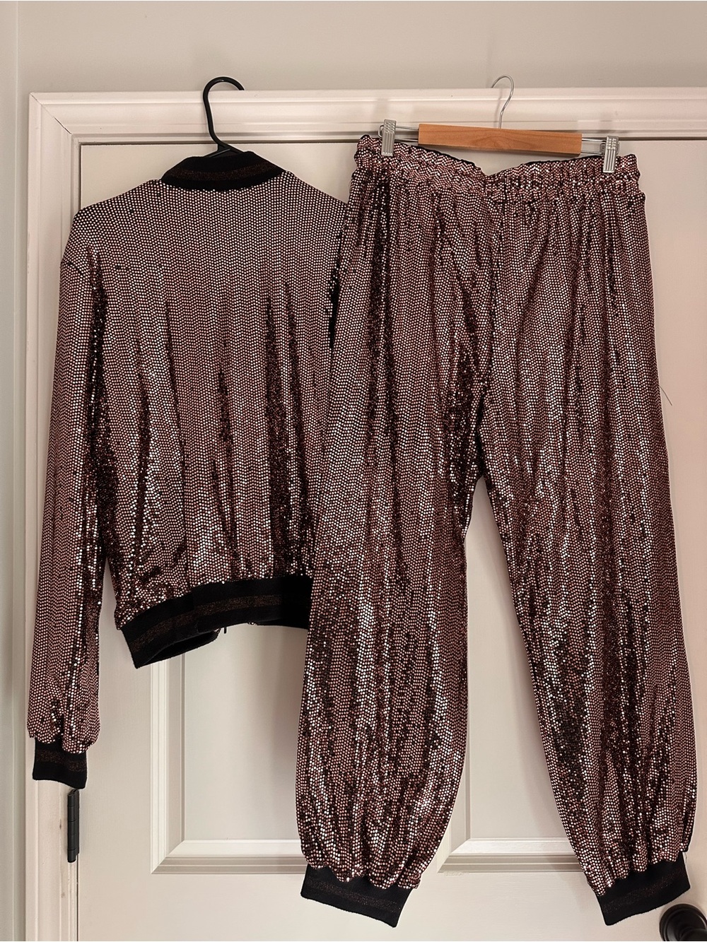 Pam & Gela Rose Gold Sequin Bomber Jacket and Jogger Set - Picture 2 of 8
